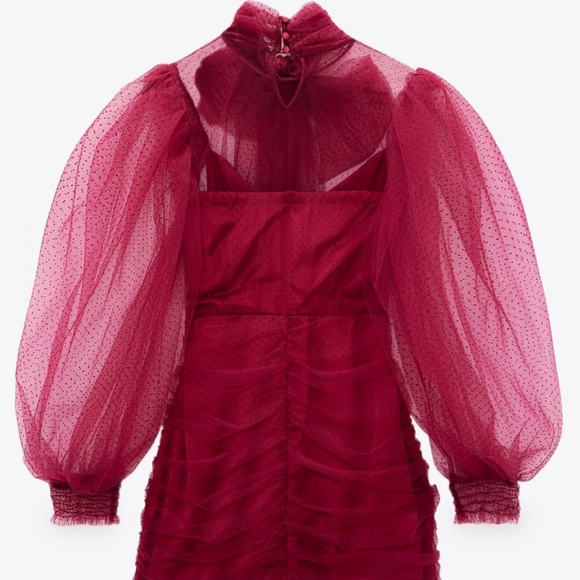 ZARA | Bloggers Fave Tulle Swiss Dot Dress Fuchsia - Picture 13 of 16